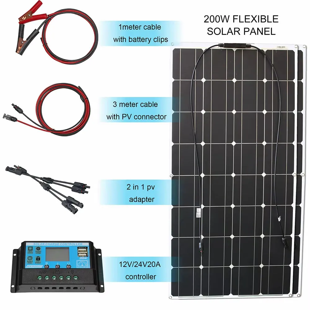 12V Flexible Solar Panel Kit 100W 200W 300W Solar Panels with Solar Controller for Boat Car RV and Battery Charger