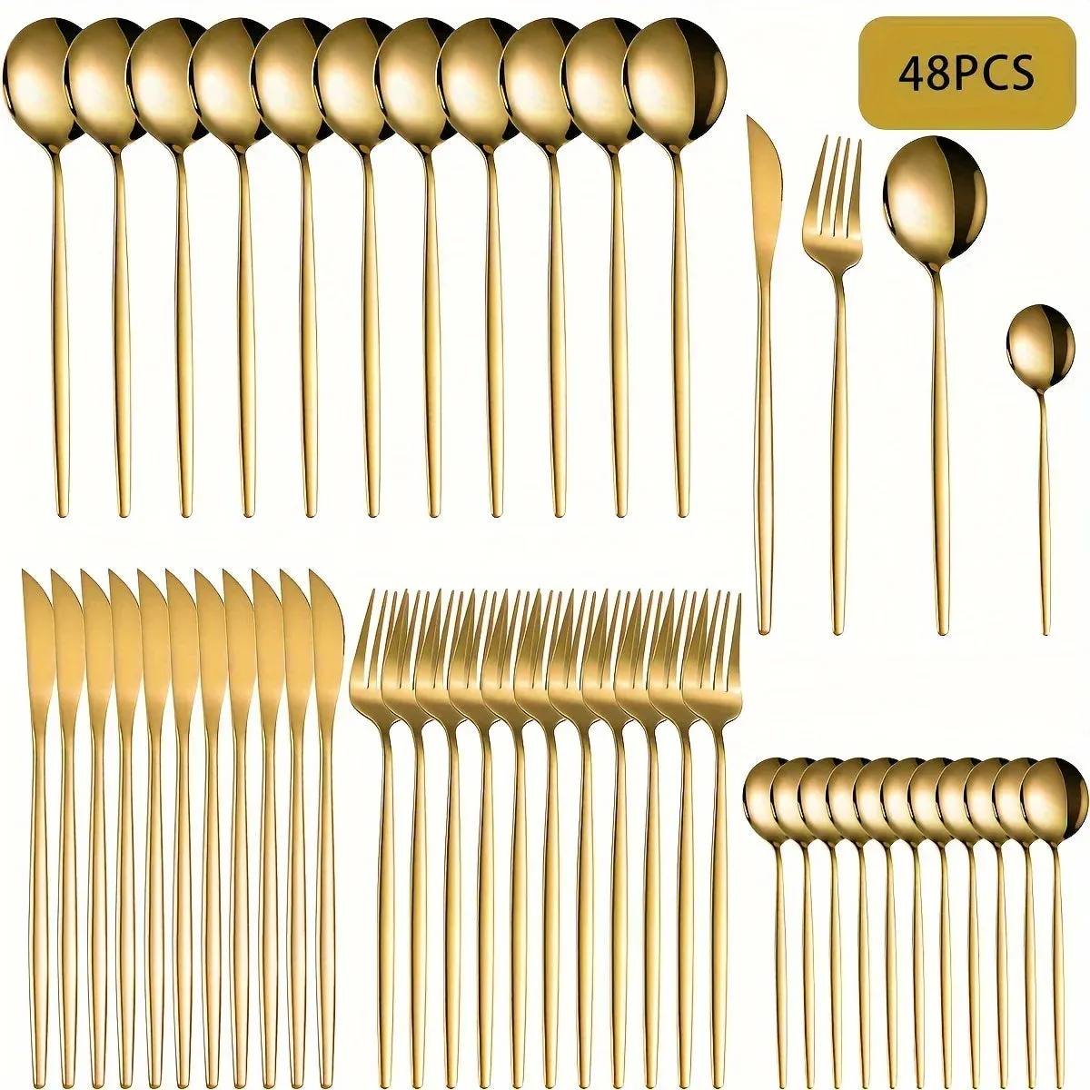 16 / 36 / 48 Piece Stainless Steel Cutlery Set Mirror Polished Dishwasher Safe