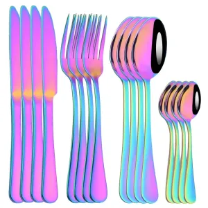 16 Piece Rainbow Stainless Steel Tableware Set For Restaurants And Kitchens