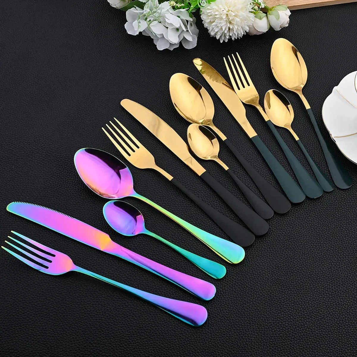 16 Piece Rainbow Stainless Steel Tableware Set For Restaurants And Kitchens