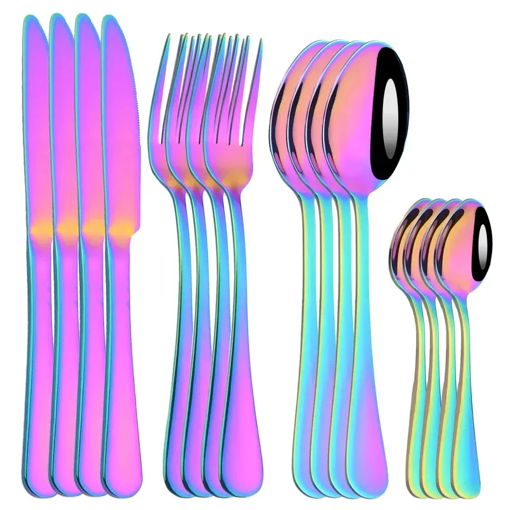 16 Piece Rainbow Stainless Steel Tableware Set For Restaurants And Kitchens