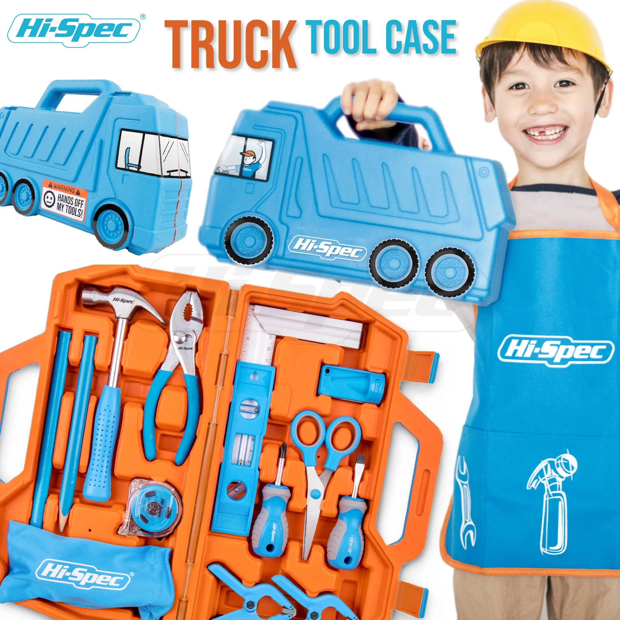 17pc Kids Real Tool Set & Child Truck Tool Box. Real Metal Hand Tools for DIY Building & Woodworking