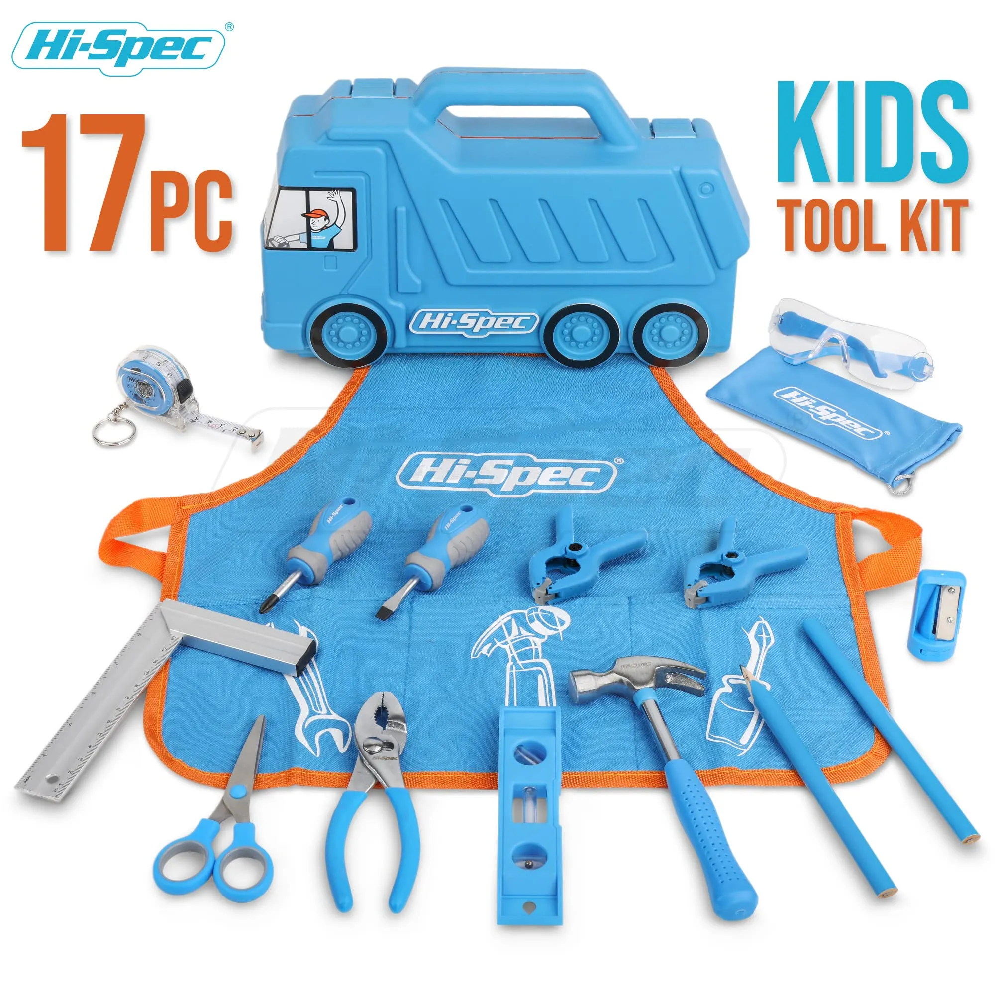 17pc Kids Real Tool Set & Child Truck Tool Box. Real Metal Hand Tools for DIY Building & Woodworking