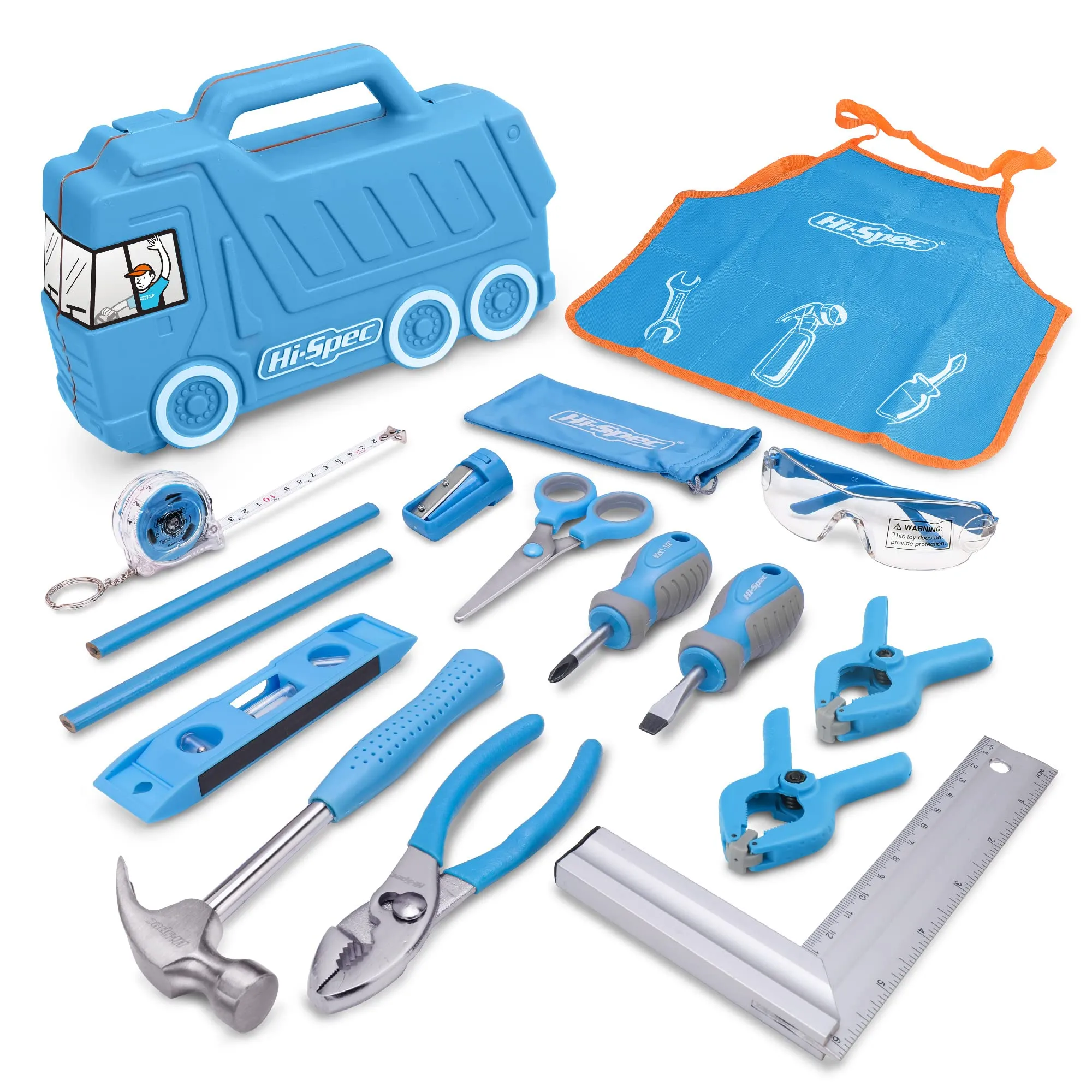 17pc Kids Real Tool Set & Child Truck Tool Box. Real Metal Hand Tools for DIY Building & Woodworking