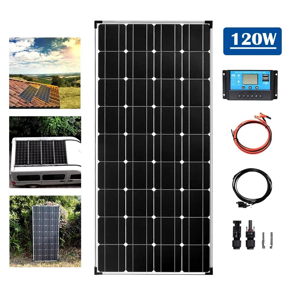 18V Solar Panel 1200W 600W Waterproof Monocrystalline Best Solar Panel 1- 10Pcs 120W China Charging Camping RV Boat Battery Home