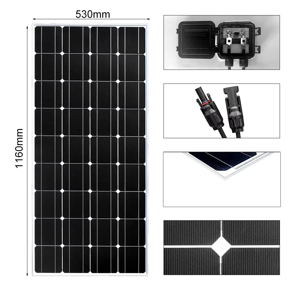 18V Solar Panel 1200W 600W Waterproof Monocrystalline Best Solar Panel 1- 10Pcs 120W China Charging Camping RV Boat Battery Home