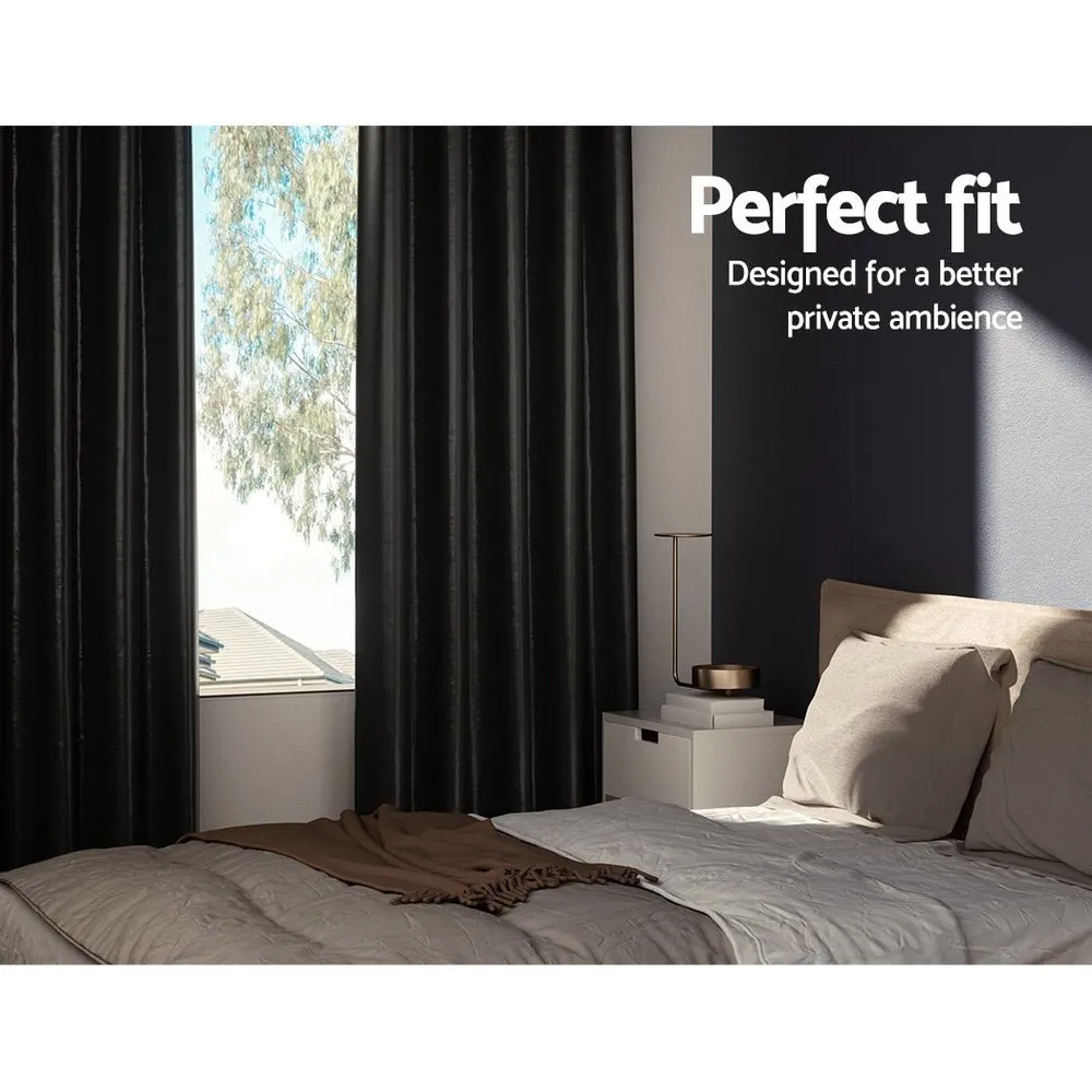 2X Blockout Curtains | Blackout Window Eyelet | 140x230cm | Black