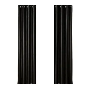 2X Blockout Curtains | Blackout Window Eyelet | 140x230cm | Black