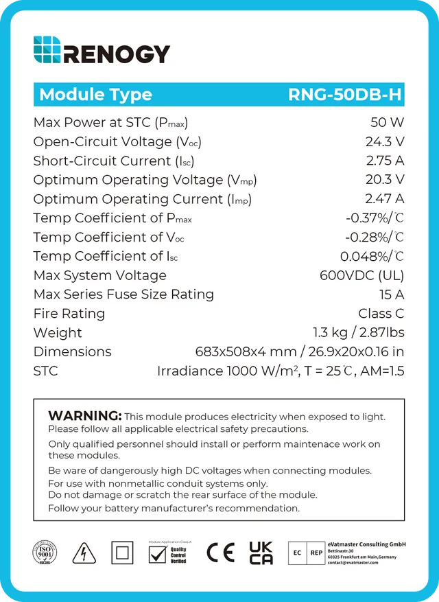 50 Watt 12 Volt Flexible Monocrystalline Solar Panel