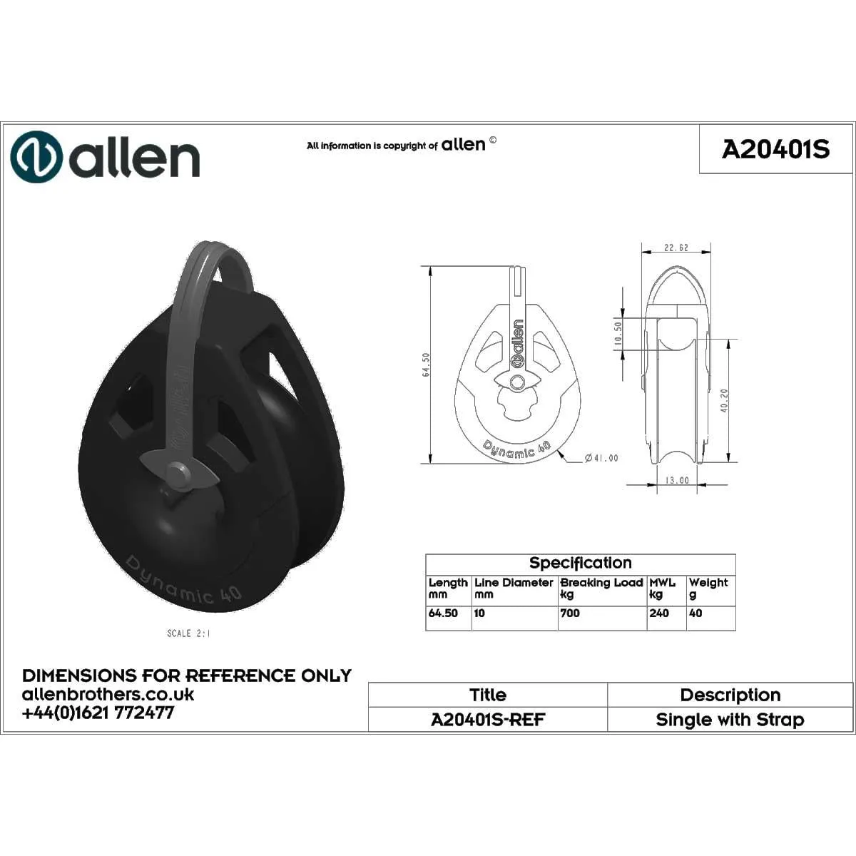 Allen 40mm Dynamic Single Block - A20401S