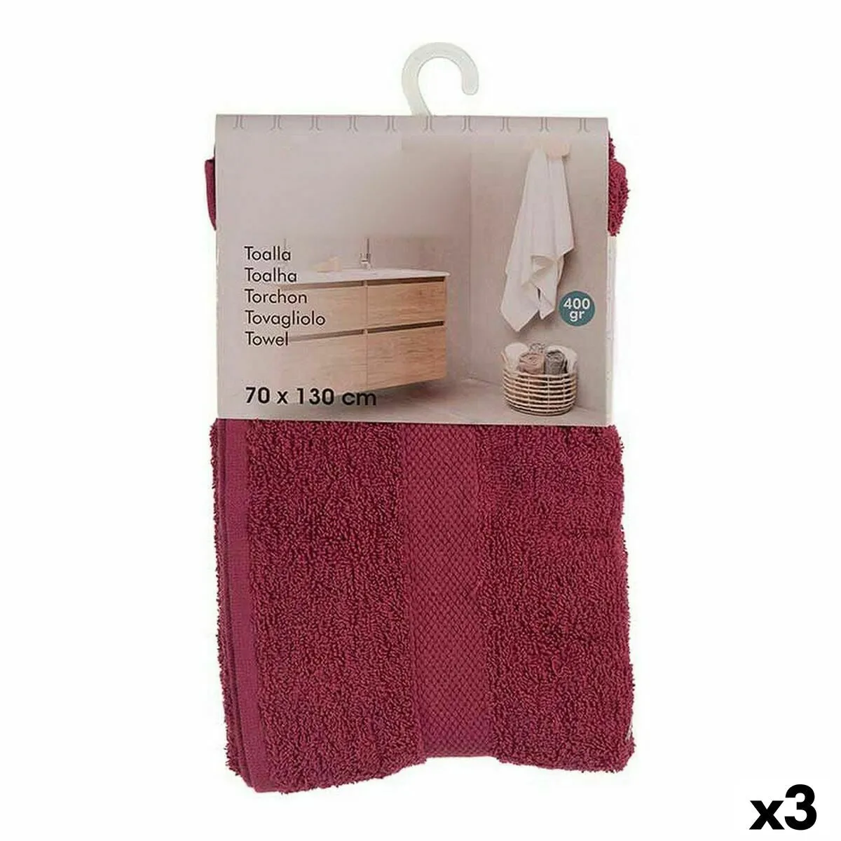 Bath Towel Maroon 70 x 0.5 x 130 Cm 3 Units