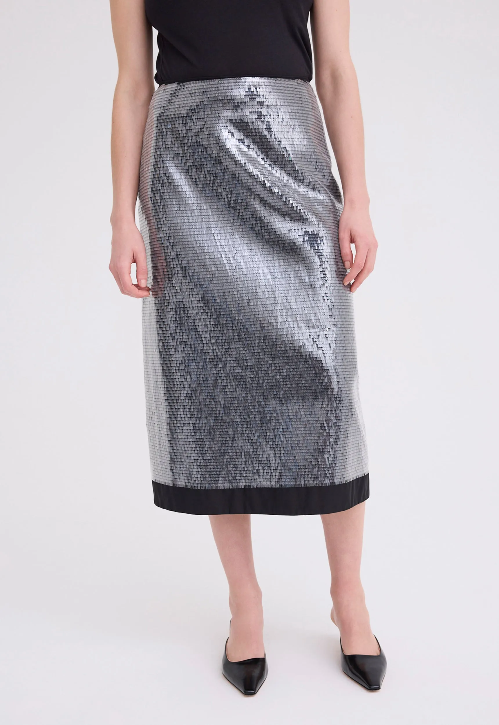 Beam Sequin Midi Skirt - Black