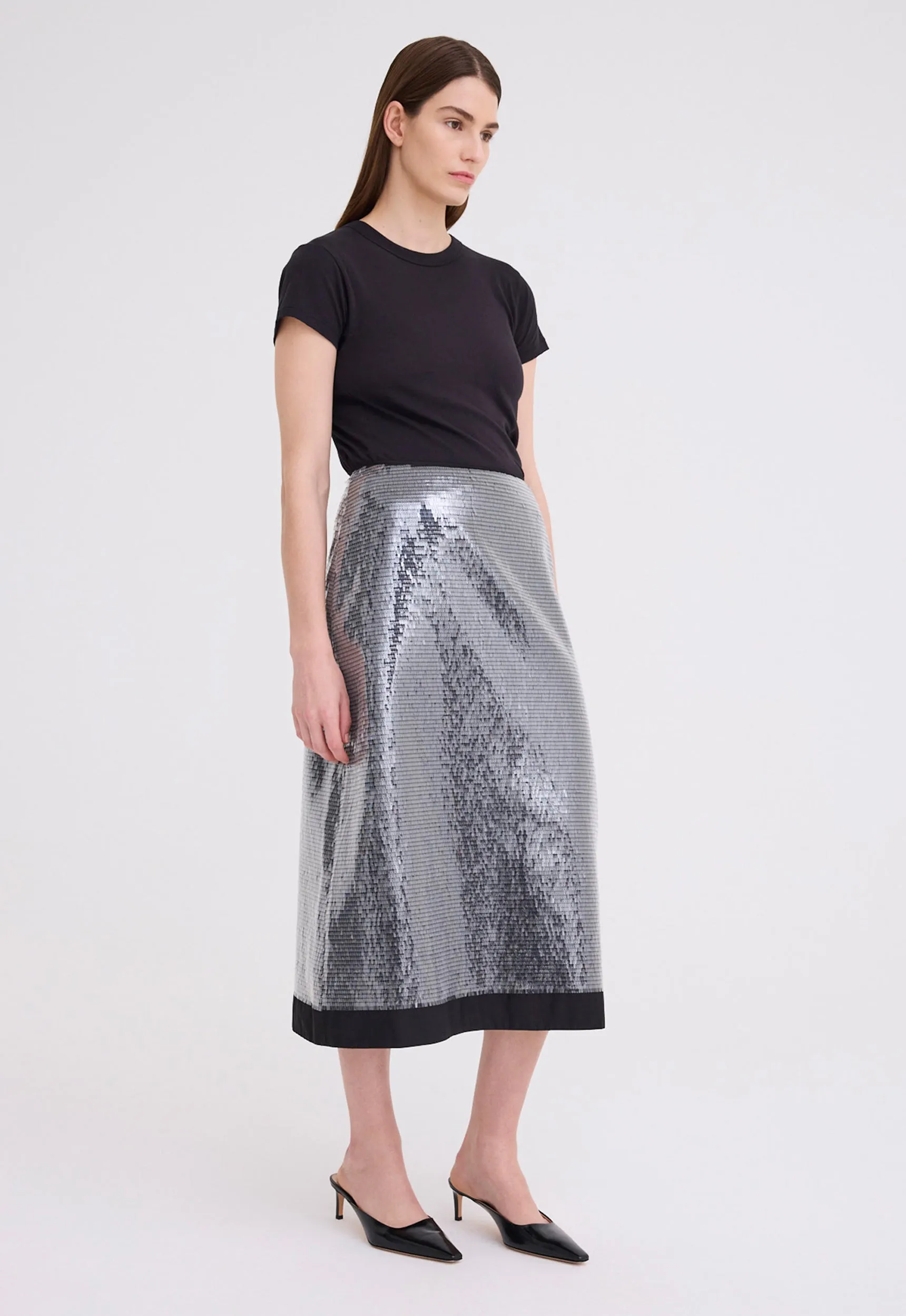 Beam Sequin Midi Skirt - Black