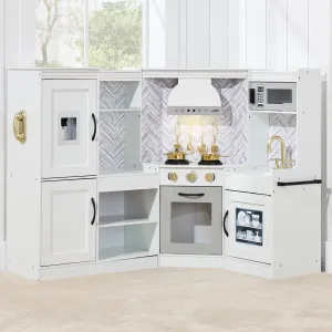 Best Choice Products Pretend Play Corner Kitchen, Interactive Wooden Kids Set w/ Lights & Sounds - White