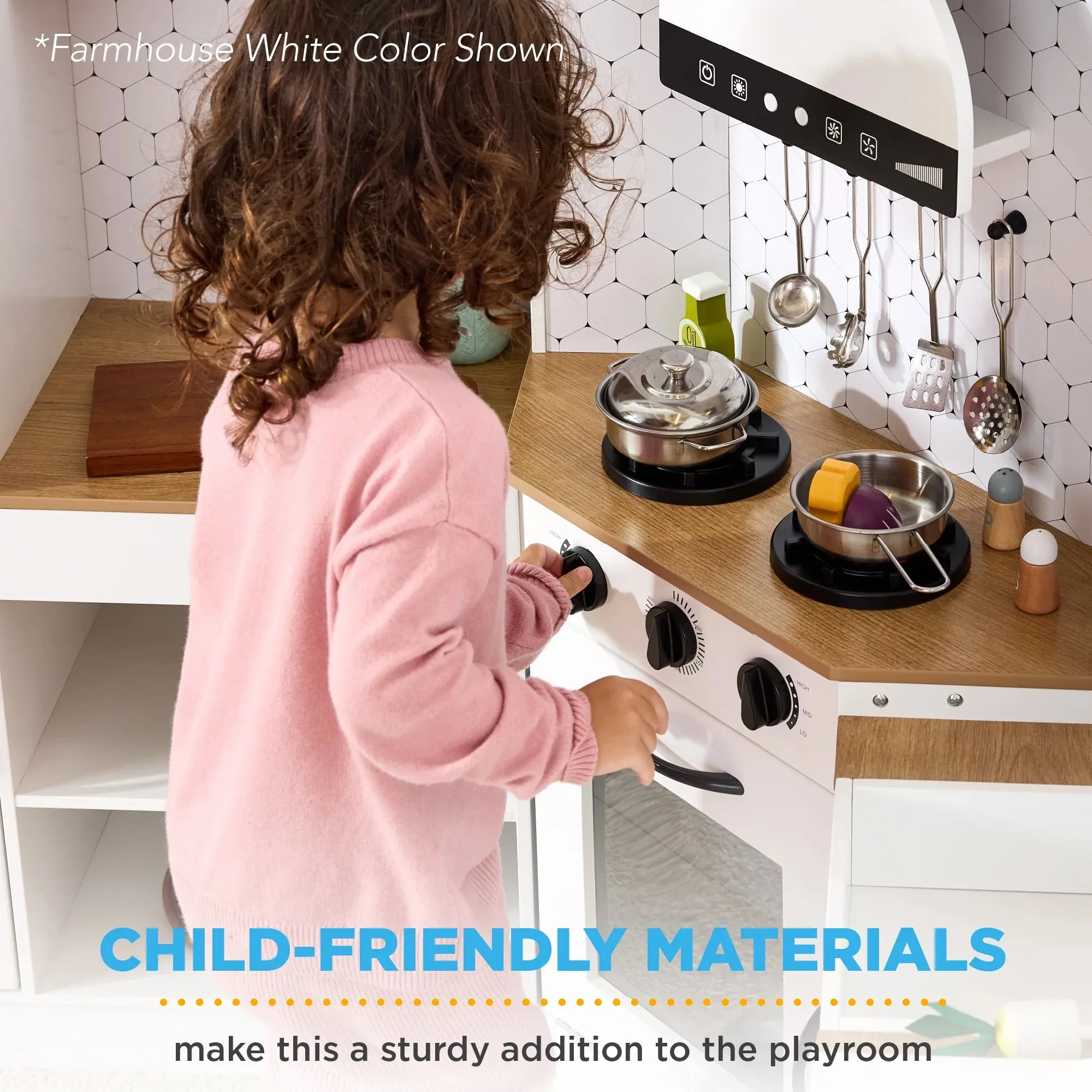 Best Choice Products Pretend Play Corner Kitchen, Interactive Wooden Kids Set w/ Lights & Sounds - White