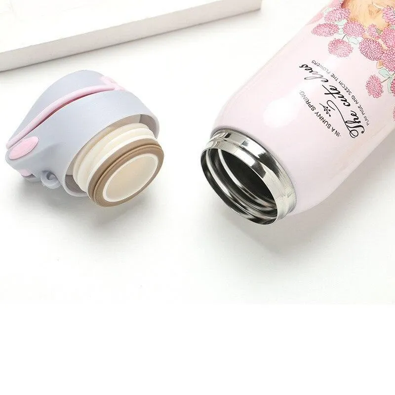 Floral Double Wall Water Bottle with Straw