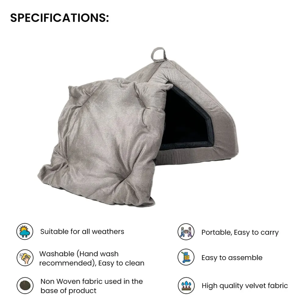Fluffy's Pawsome Premium Soft Velvet Fabric Bed for Dogs and Cats (Grey)