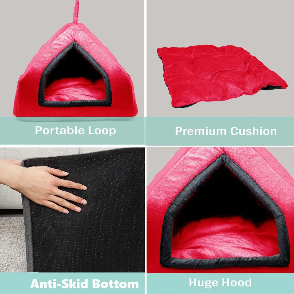 Fluffy's Pawsome Premium Soft Velvet Fabric Bed for Dogs and Cats (Red)