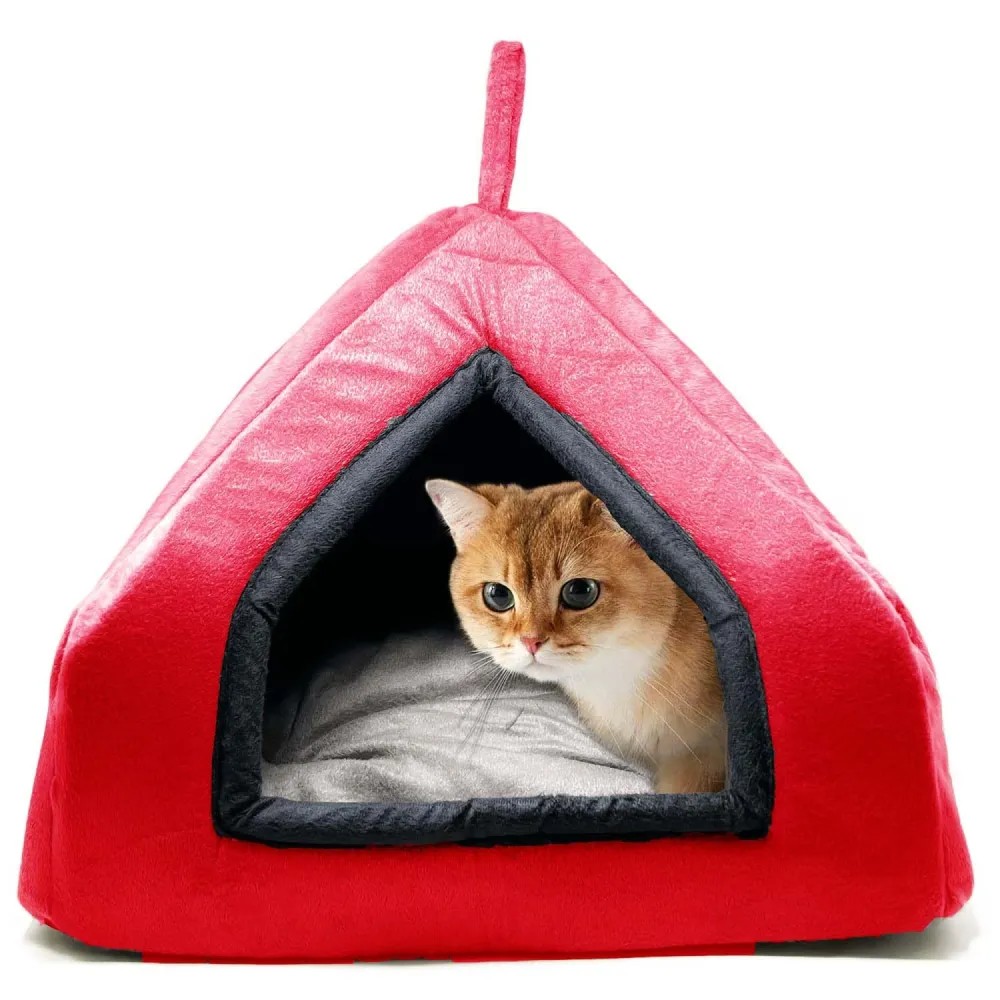 Fluffy's Pawsome Premium Soft Velvet Fabric Bed for Dogs and Cats (Red)
