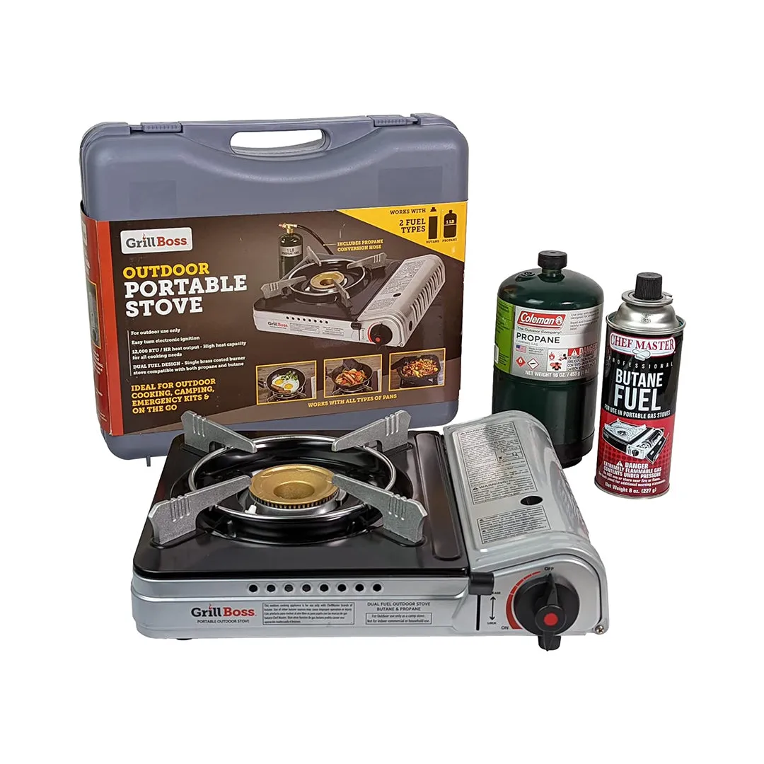 Grill Boss 90057 Dual Fuel Portable Camping Stove  12k BTU for Camping & Hiking