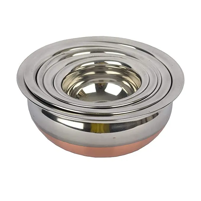 LiMETRO STEEL Set Of 5 Copper Bottom Stainless Steel Handi Set/Cookware Set With Lid (Capacity : 0.5 Ltr, 0.75 Ltr, 1 Ltr, 1.5 Ltr, 2 Ltr) Cookware Set (5 Pieces) (Steel), 1500 ML