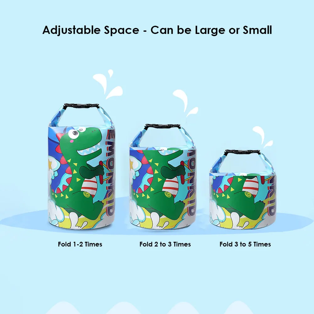 Little Surprise Box, Blue Dino Big Size Clip on & Backpack style Waterproof Swimming Bag/ Beach Bag
