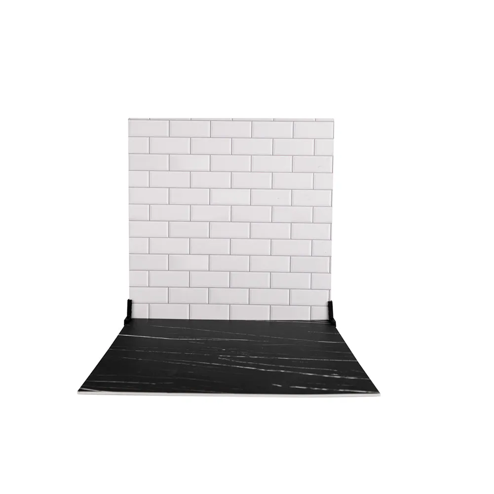 ProBoards Flat Lay Photography Rigid Black & White Marble   Subway Tiles Backdrop - Rushcutters Bay (60cm x 60cm)