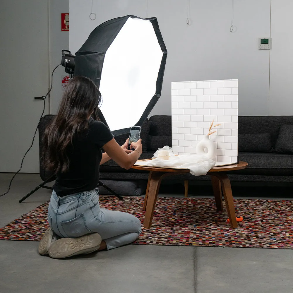 ProBoards Flat Lay Photography Rigid Black & White Marble   Subway Tiles Backdrop - Rushcutters Bay (60cm x 60cm)